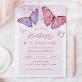 Papillon 1er anniversaire Invitation Pink Purple G