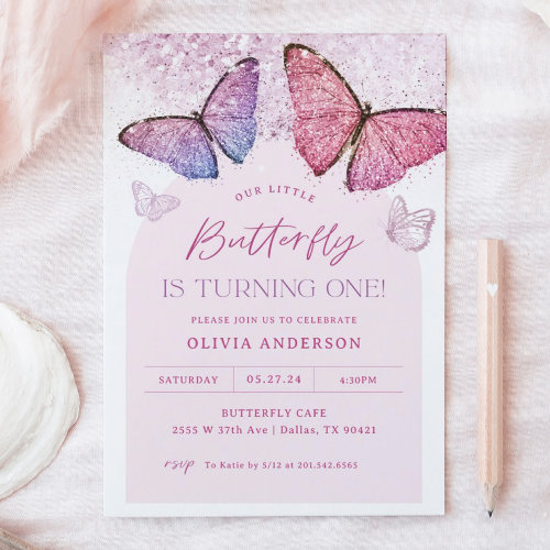 Pink Purple Butterfly Girl 1st Birthday Party
