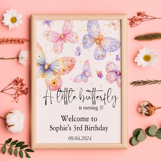 Pink Purple Butterfly Girl All Ages Birthday   Poster (Creator Uploaded)
