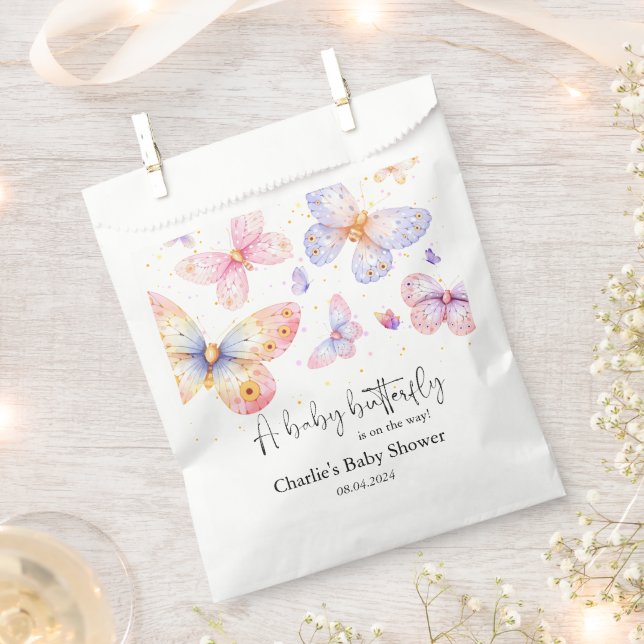 Pink Purple Butterfly Girl Baby Shower  Favor Bag (Clipped)