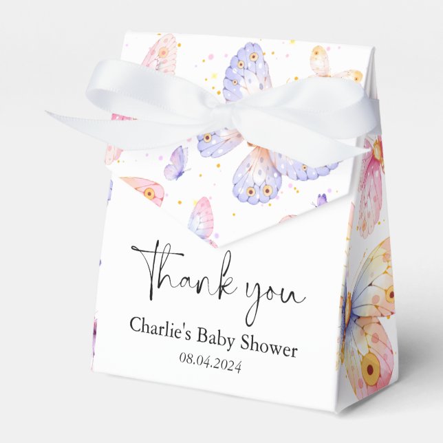 Pink Purple Butterfly Girl Baby Shower  Favor Boxes (Front Side)