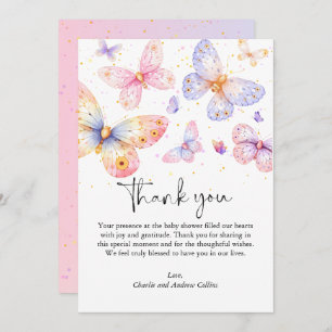 Pink Purple Butterfly Girl Baby Shower Thank You Card