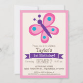 Pink Purple Butterfly Girl S Birthday Party Invitation Zazzle