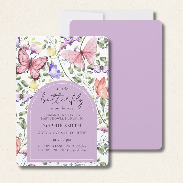 Pink Purple Butterfly Greenery Baby Shower Invitation (Creator Uploaded)