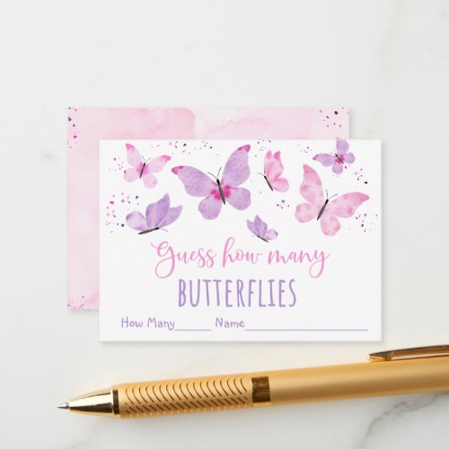 Pink Purple Butterfly Guess How Many Game Enclosure Card