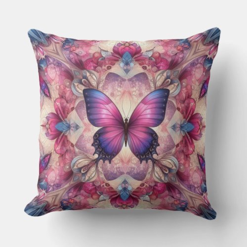Pink  Purple Butterfly Kaleidoscope Abstract 2 Throw Pillow