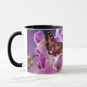 Pink purple butterfly orchid flower watercolor mug