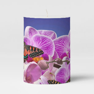 Pink purple butterfly orchid flower watercolor pillar candle