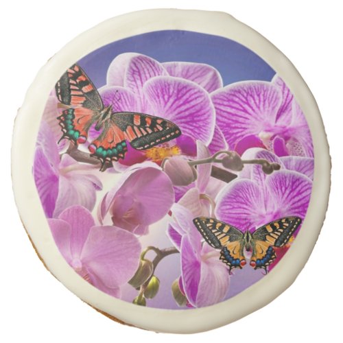 Pink purple butterfly orchid flower watercolor sugar cookie