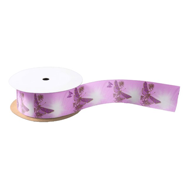 Pink Purple Butterfly Satin Ribbon (Spool)