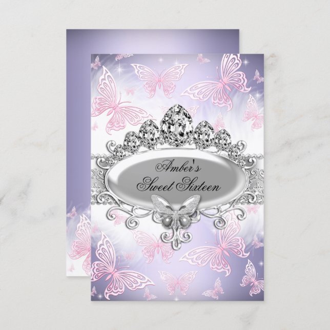 Pink & Purple Butterfly Sweet Sixteen Invite (Front/Back)