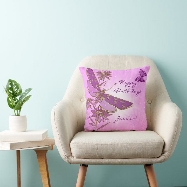 Pink Purple Butterfly Throw Pillow (Chair)