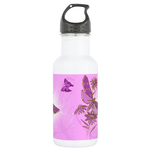Pink Purple Butterfly Water Bottle (Front)