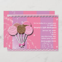 Pink & Purple Cake Pops Birthday Party Invitations