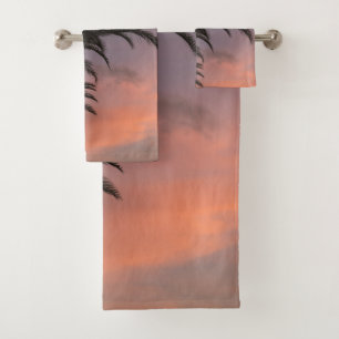 Pink Purple Caribbean Sunset Palm Tree 1 Bath Towel Set