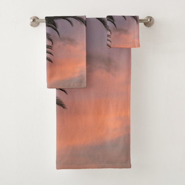Pink Purple Caribbean Sunset Palm Tree 1 Bath Towel Set (Insitu)