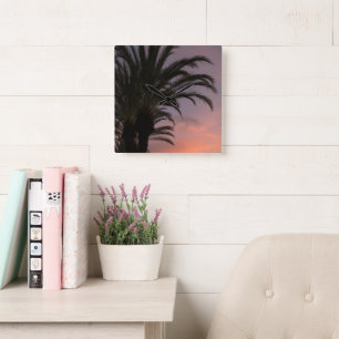 Pink Purple Caribbean Sunset Palm Tree 1 Square Wall Clock