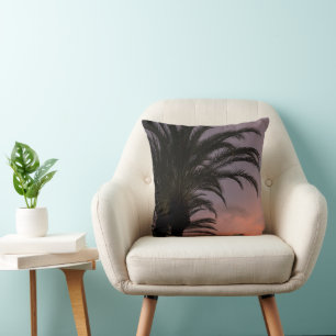 Pink Purple Caribbean Sunset Palm Tree 1 Throw Pillow