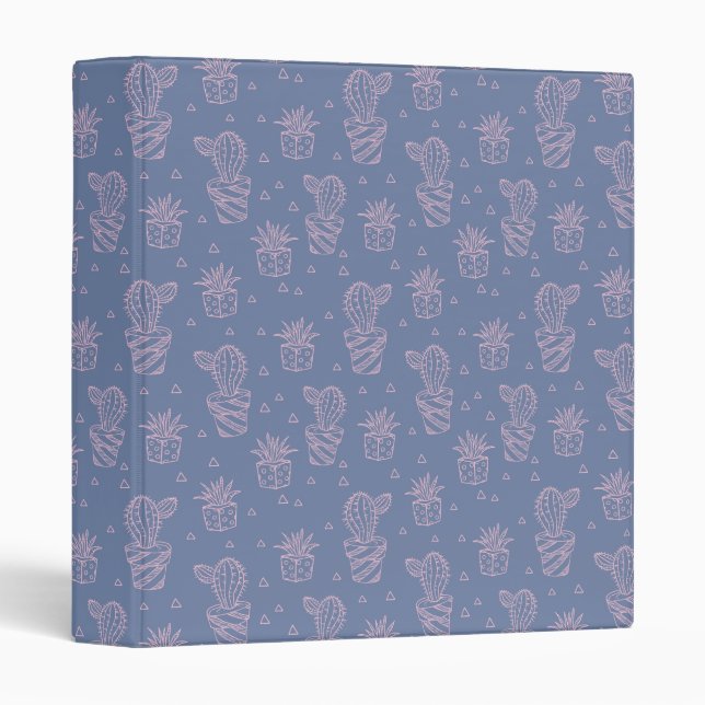 Pink & Purple Cartoon Cactus Pattern Binder (Front/Spine)