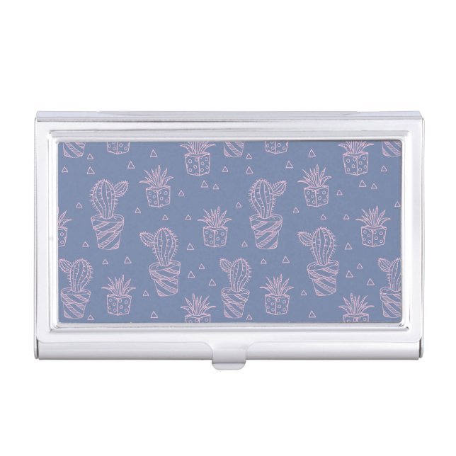 Pink & Purple Cartoon Cactus Pattern Case For Business Cards (Front)