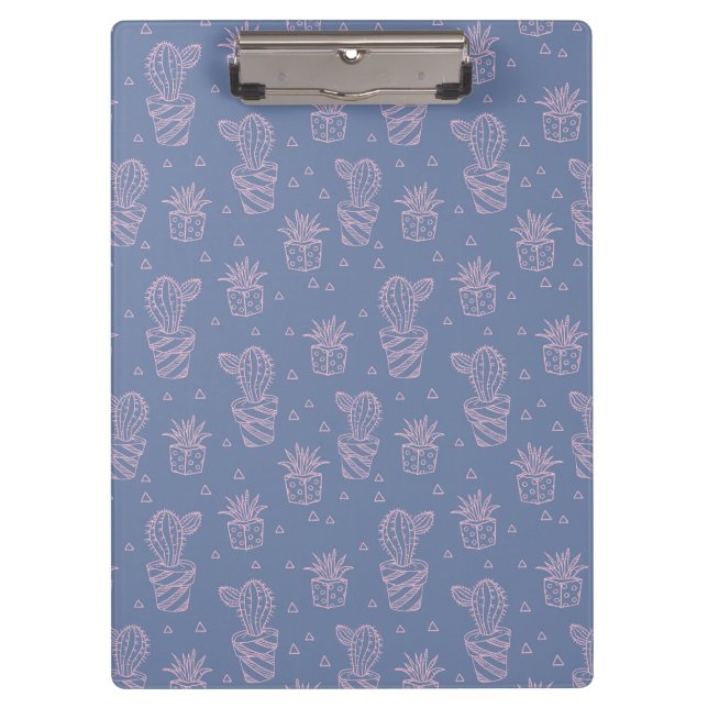 Pink & Purple Cartoon Cactus Pattern Clipboard (Front)