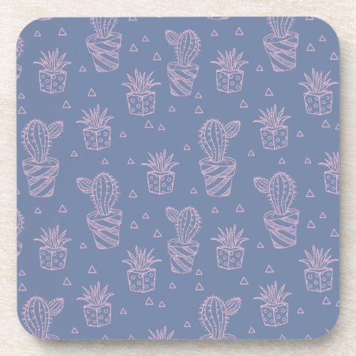 Pink  Purple Cartoon Cactus Pattern Drink Coaster