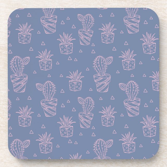 Pink & Purple Cartoon Cactus Pattern Drink Coaster (Front)