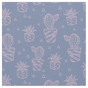 Pink & Purple Cartoon Cactus Pattern Fabric