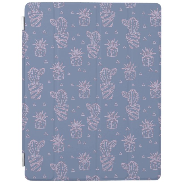 Pink & Purple Cartoon Cactus Pattern iPad Smart Cover (Front)