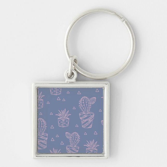 Pink & Purple Cartoon Cactus Pattern Keychain (Front)