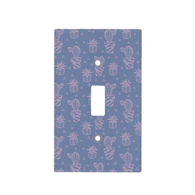 Pink & Purple Cartoon Cactus Pattern Light Switch Cover (Front)