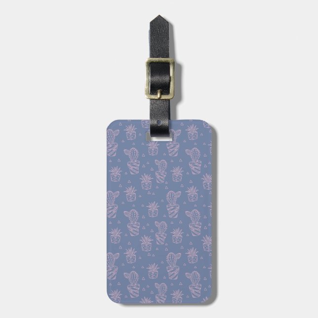 Pink & Purple Cartoon Cactus Pattern Luggage Tag (Front Vertical)