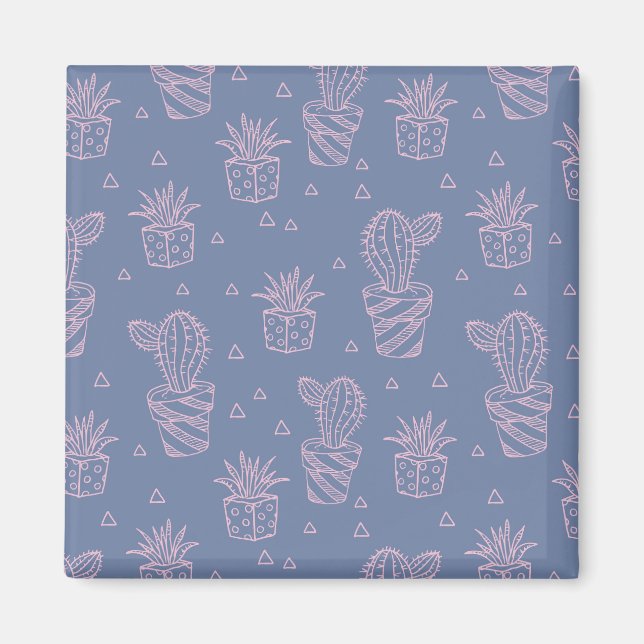 Pink & Purple Cartoon Cactus Pattern Magnet (Front)