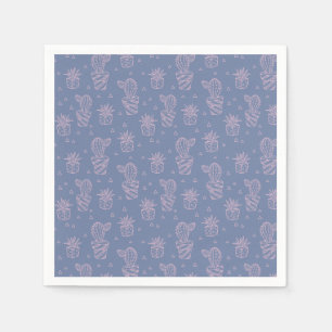 Pink & Purple Cartoon Cactus Pattern Paper Napkins
