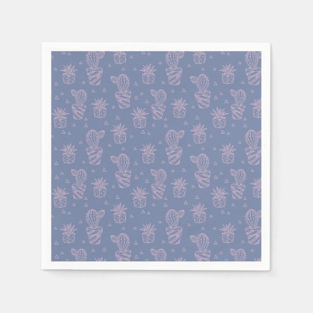 Pink & Purple Cartoon Cactus Pattern Paper Napkins (Front)