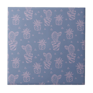 Pink & Purple Cartoon Cactus Pattern Tile
