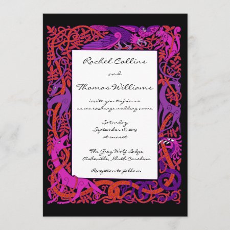 Pink & Purple Celtic Animals Wedding Invitation