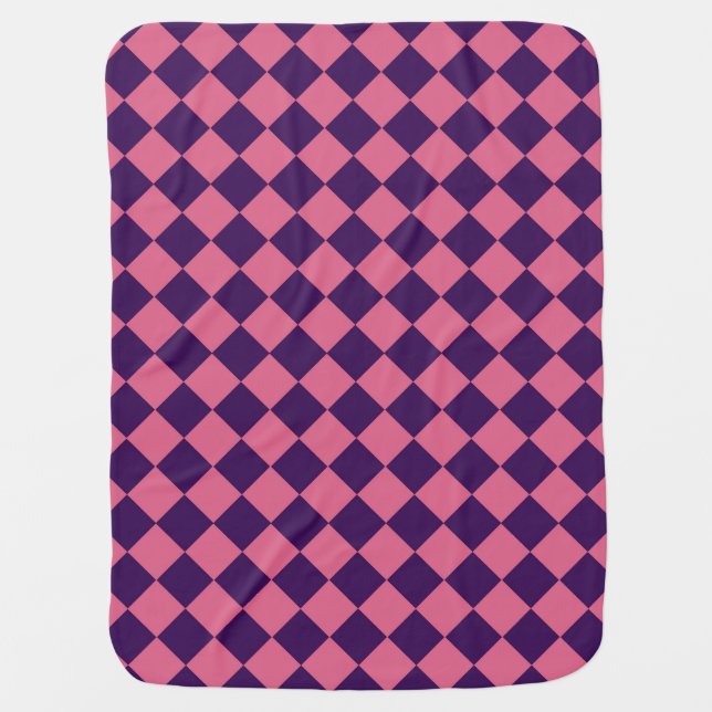 Pink Purple Checker Diamond Pattern Baby Blanket (Front)