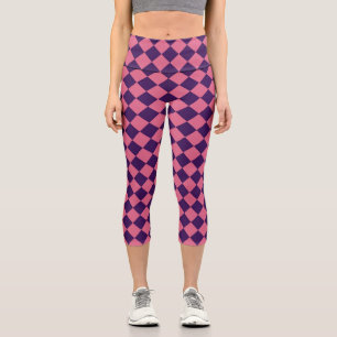 Pink Purple Checker Diamond Pattern Capri Leggings
