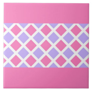 Pink Purple Checker Diamond Pattern Ceramic Tile