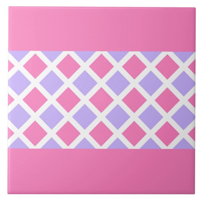 Pink Purple Checker Diamond Pattern Ceramic Tile (Front)