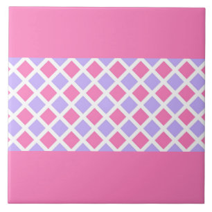 Pink Purple Checker Diamond Pattern Ceramic Tile