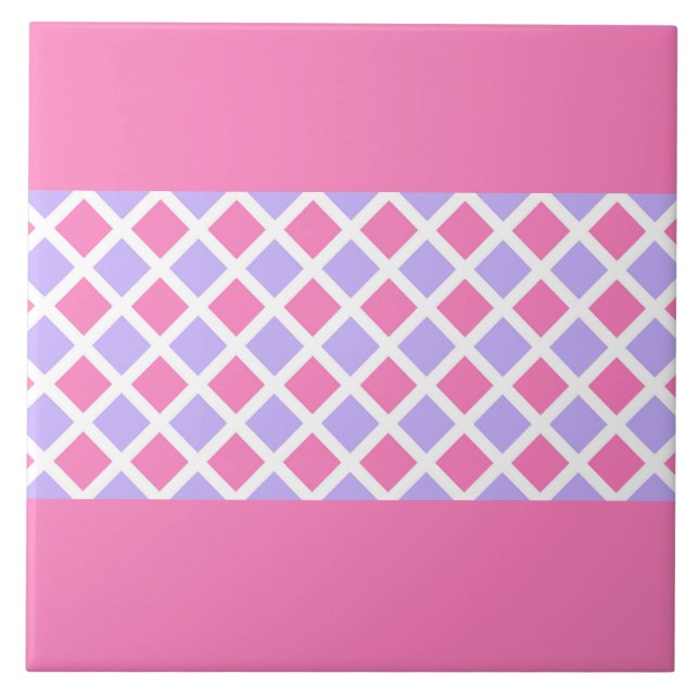 Pink Purple Checker Diamond Pattern Ceramic Tile (Front)