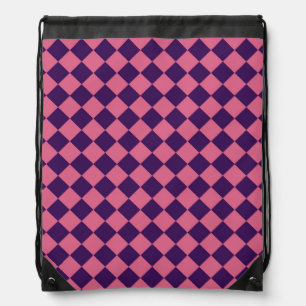Pink Purple Checker Diamond Pattern Drawstring Bag