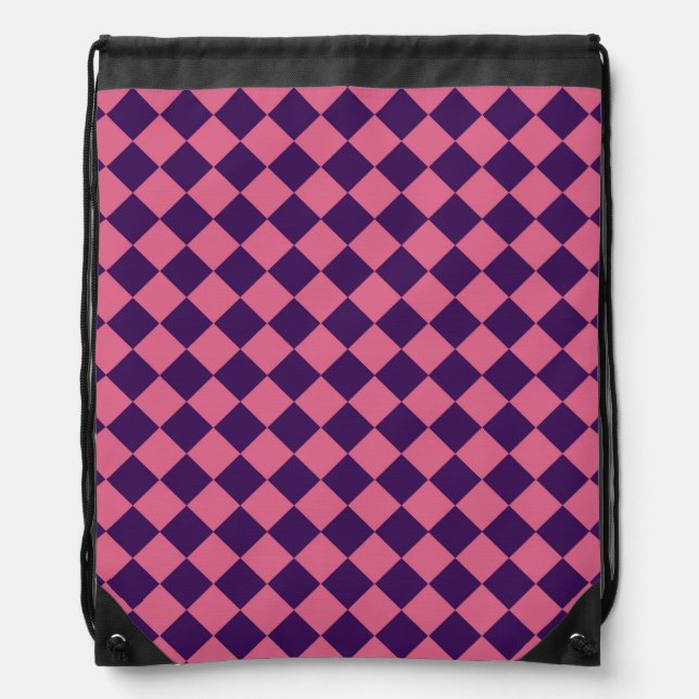 Pink Purple Checker Diamond Pattern Drawstring Bag (Front)