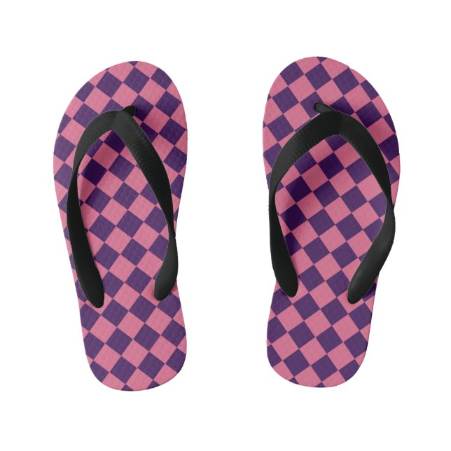 Pink Purple Checker Diamond Pattern  Kid's Flip Flops (Footbed)