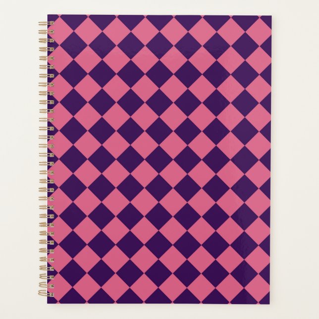 Pink Purple Checker Diamond Pattern  Planner (Front)