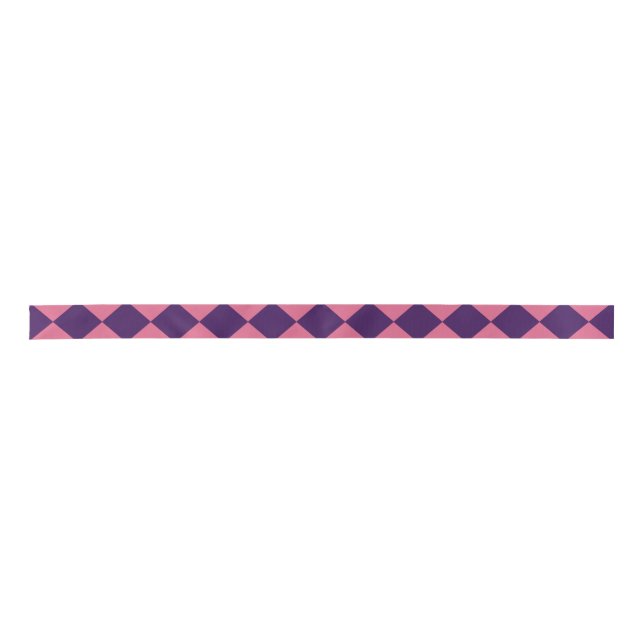 Pink Purple Checker Diamond Pattern Satin Ribbon (Front)