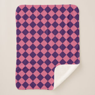 Pink Purple Checker Diamond Pattern Sherpa Blanket