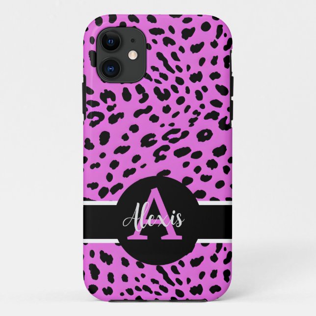 Pink/Purple Cheetah Print Monogrammed iPhone Case (Back)